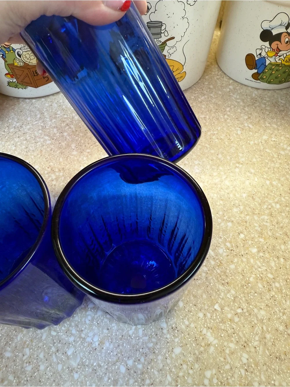 Vintage Cobalt Blue Glass Tumblers Set of 3 Juice cups 5’ Signed Magic Sands 83?